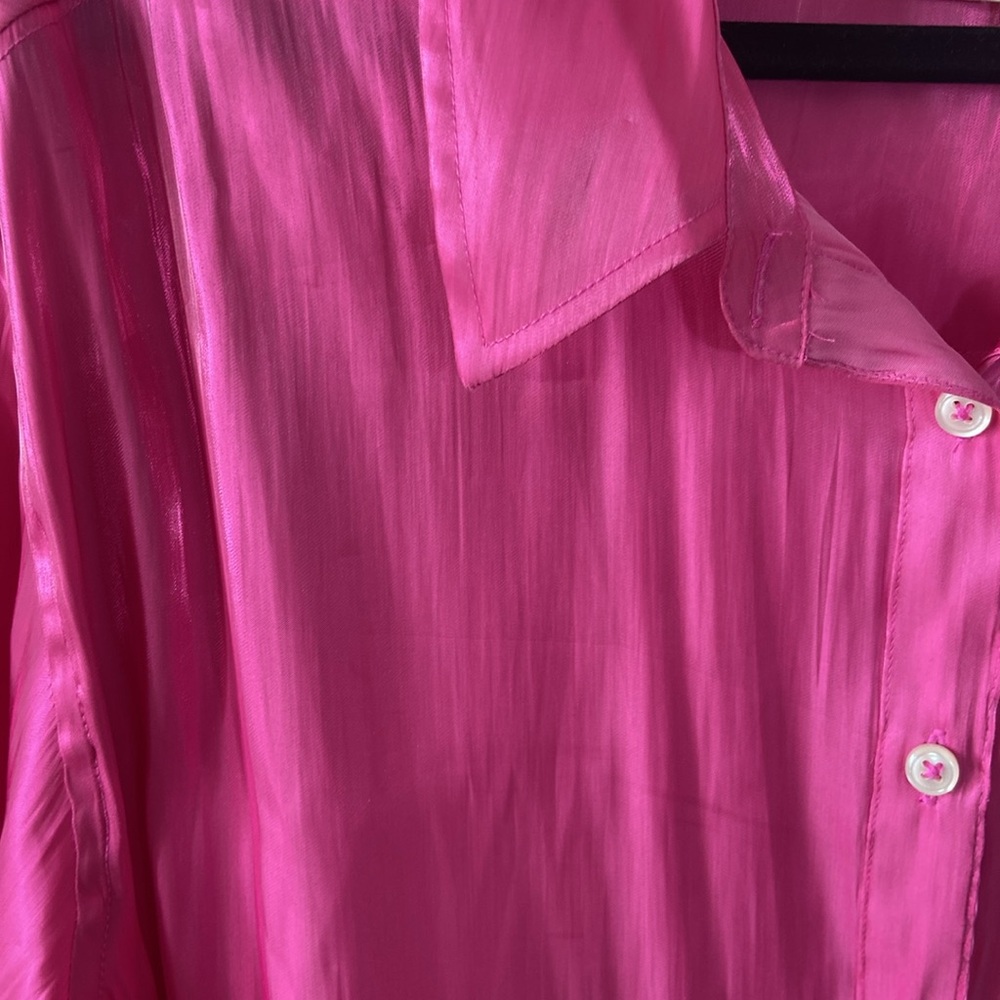 Anthropologie Hot Pink Iridescent Silky Women's Button Down XL Extra Large Satin - Picture 4 of 10